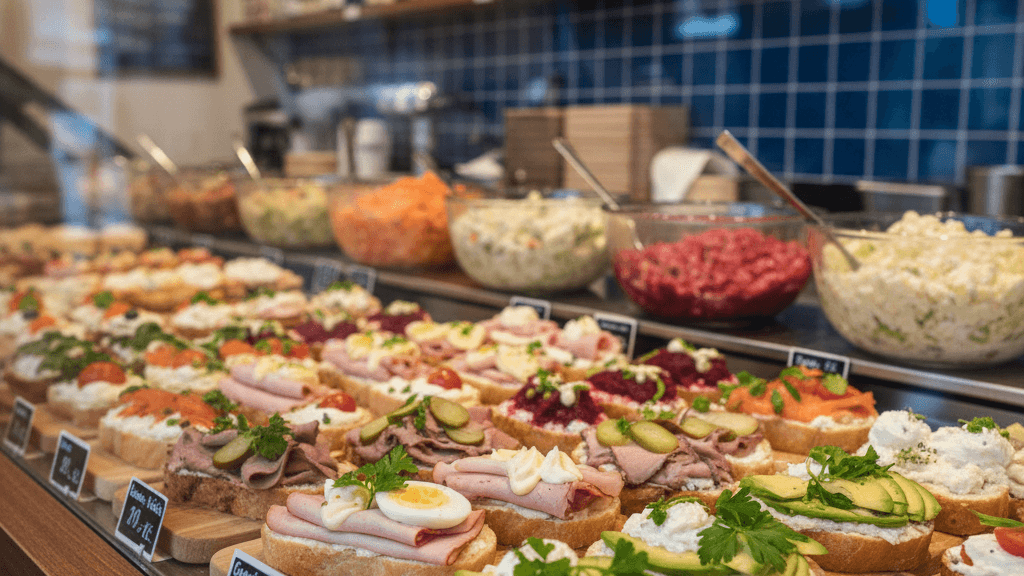 Detail čerstvých chlebíčků v Lahůdkářství Stiborek